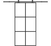 Porte Coulissante, Kit Quincaillerie Complet, Verre ESG Trempé et Aluminium, 102x205 cm, Rail 213,5 cm, Capacité 100 kg, Noir