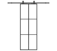 Porte Coulissante Kit Quincaillerie Noir 76x205 cm Verre ESG | Rails acier enduit poudre,roulements silencieux,arrêts de porte,joints caoutchouc,murs bois et béton