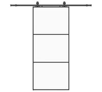 Porte Coulissante Kit Quincaillerie Noir 90x205 cm Verre ESG | Rail acier enduit poudre, roulements silencieux, arrêts de porte, joints caoutchouc, murs bois béton