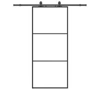 Porte Coulissante Kit Quincaillerie Noir 90x205 cm Verre ESG | Rails acier enduit poudre,roulements silencieux,arrêts de porte,joints caoutchouc,murs bois béton,chambre cuisine garage