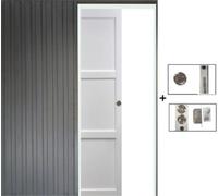 Porte Coulissante Korya Blanc 3 panneaux H204 x L83 + Systeme a Galandage (sans kit finition, serrure)