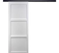 Porte Coulissante Korya Blanc 3 panneaux H204 x L93 + Rail Alu bandeau noir