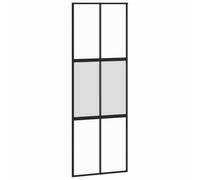 Porte Coulissante Noir 76x205 cm Verre Trempé Aluminium | Verre mat et transparent, cadre fin, butoir silencieux, mécanisme tampon, intérieur, montage avec kits de quincaillerie