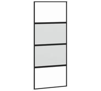 Porte Coulissante Noir 90x205 cm Verre Trempé Aluminium | Cadre aluminium robuste, verre mat et transparent, butoir silencieux, design fin minimaliste, intérieur moderne
