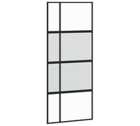 Porte Coulissante Noir 90x205 cm Verre Trempé Aluminium | Verre mat et transparent, cadre aluminium fin, butoir silencieux, montage avec kits de quincaillerie