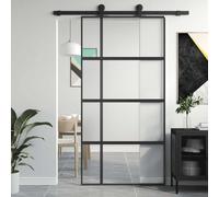 Porte coulissante noire 102,5 x 205 cm en verre trempé et cadre en | Avec amortisseur de porte et butoir de porte, transmission de la lumière, intimité, montage avec kit de ferrures de porte
