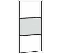 Porte Coulissante Noire 102,5x205 cm Verre Trempé Aluminium | Cadre aluminium, verre mat et transparent, butoir silencieux, design minimaliste, kit quincaillerie requis
