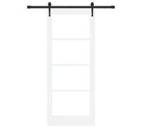 Porte coulissante ORKDAL blanche 83 x 202 cm en bois massif de pin et verre | Kit de matériel inclus, mécanisme coulissant silencieux, forme rectangulaire moderne, pour couloir et intérieur