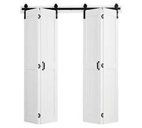 Porte coulissante pliante SucceBuy de style porte de grange, 1829 x 2134 mm, en MDF, avec kit de quincaillerie et structure en H peu encombrante, panneaux pré-assemblés, porte coulissante pliante pour