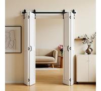 Porte coulissante pliante VEVOR de style porte de grange, 1219 x 2134 mm, en MDF, avec kit de quincaillerie, cadre en H peu encombrant et panneaux pré-assemblés, porte coulissante pliante pour chambre