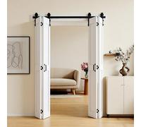 Porte coulissante pliante VEVOR de style porte de grange, 914 x 2134 mm, en MDF et verre trempé, avec kit de ferrures, design peu encombrant, panneaux pré-assemblés, pour chambre à coucher ou salon, b