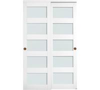 Porte coulissante pour placard, 1219 mm (double 635 mm) x 2032 mm, portes coulissantes à 5 panneaux en verre dépoli avec kit de quincaillerie, bois massif et panneau MDF avec surface en PVC imperméabl