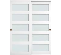 Porte coulissante pour placard, 1524 mm (double 787 mm) x 2032 mm, portes coulissantes à 5 panneaux en verre dépoli avec kit de quincaillerie, bois massif et panneau MDF avec surface en PVC imperméabl