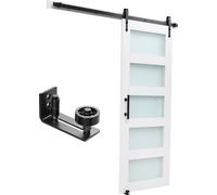 Porte coulissante SucceBuy de style grange avec verre dépoli (762 x 2134 mm), fabriquée à partir de panneaux MDF robustes avec revêtement PVC hydrofuge, kit de quincaillerie et cadre en H inclus – idé