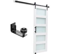Porte coulissante SucceBuy style grange (813 x 2134 mm) en panneaux MDF robustes et verre dépoli, porte avec kit de quincaillerie, surface en PVC hydrofuge et cadre en H, idéale pour les salles de bai