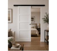 Porte Coulissante Tamera blanc 4 panneaux H204 x L63 cm Rail Alu bandeau noir Coquilles