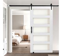 Porte coulissante VEVOR de style grange Système de porte coulissante (1067 x 2134 mm) en panneaux MDF haute résistance et verre dépoli, porte de grange avec kit de quincaillerie, surface PVC imperméab