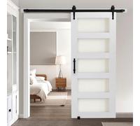 Porte coulissante VEVOR de style grange Système de porte coulissante (914 x 2134 mm) en panneaux MDF haute résistance et verre dépoli, porte de grange avec kit de quincaillerie, surface PVC imperméabl