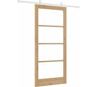 vidaXL Porte coulissante Nature 93 x 202 cm en pin massif et verre