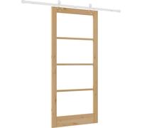 Porte coulissante vidaXL, 93 x 202 cm, en bois massif de pin et en verre, finition naturelle