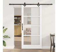 Porte coulissante vidaXL avec kit de matériel 'ORKDAL'en bois massif et verre blanc, Porte intérieure vidaXL avec verre 'ORKDAL'blanche 93x202x4 cm