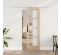 Porte coulissante vidaXL avec quincaillerie 61x198.5 cm en bois massif de pin, Porte intérieure avec verre 'ORKDAL'vidaXL 61x198.5x4 cm en bois massif de pin