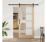 vidaXL Porte coulissante Nature 93 x 202 cm en pin massif et verre