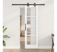 Porte coulissante vidaXL avec quincaillerie blanche 61x198,5 cm en pin massif, Porte intérieure vidaXL avec verre 'ORKDAL'blanche 61x198,5x4 cm