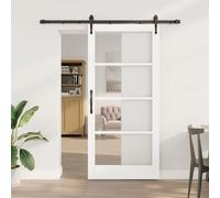 Porte Coulissante vidaXL avec Quincaillerie Blanche 93x202 cm Bois Massif Pin, Porte Intérieure vidaXL avec Verre 'ORKDAL'Blanche 93x202x4 cm