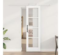 Porte coulissante vidaXL avec quincaillerie 'ORKDAL'en bois massif blanc et en verre, Porte intérieure vidaXL avec verre 'ORKDAL'blanche 61x198,5x4 cm