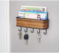 Porte-courrier et porte-clés - organiseur de courrier - style moderne / acier inoxydable / modèle mural - bronze / finition en palissandre