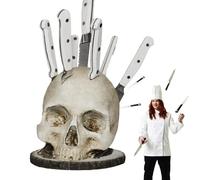 Porte-couteau crâne organisateur de cuisine - Support de rangement en résine gothique | Bloc de couteaux et porte-fruits de crâne d'horreur pour la décoration de comptoir, Halloween Party Cuisine