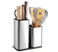 Porte-Couteau de Cuisine en Acier Inoxydable, Support Universel Antidérapant, Grande Capacité 12 Couteaux, avec Rangement pour Ustensiles