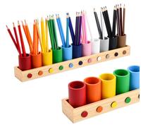 Porte-crayons en bois coloré, dimensions : 46 x 5,8 x 8 cm, 11 couleurs