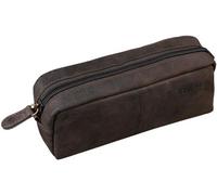 Porte-crayons en cuir vieilli avec fermeture à pression, trousse de maquillage et de cosmétiques, marron foncé