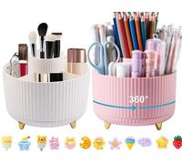 Porte-crayons rotatif, pivotant à 360°, 5 compartiments, organiseur de crayons, blanc et rose, style classique, bureau, école, maison, support de bureau