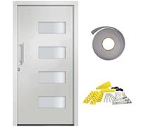 Porte d’Entrée Aluminium et PVC Blanche 110 x 210 cm avec Vitrage Isolant | Seuil aluminium, charnières réglables, serrure 5 positions, renfort acier galvanisé, poignée inox, ruban étanchéité,