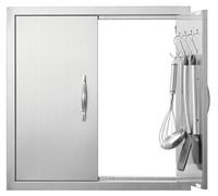 Porte d'accès au barbecue - 610 x 610 mm - Double porte de cuisine extérieure - Porte en acier inoxydable - Porte verticale avec poignées et crochets - Îlot de barbecue, station de barbecue, armoire e
