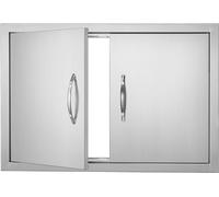 Porte d'accès au barbecue, 711 x 482 mm, Double porte de cuisine extérieure, Porte en acier inoxydable - Porte murale verticale - Avec poignées - Pour îlot de barbecue, station de barbecue, armoire ex