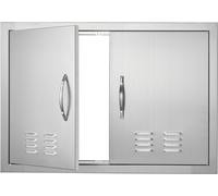 Porte d'accès au barbecue, 762 x 533 mm, Double porte de cuisine extérieure - Porte en acier inoxydable - Porte murale verticale avec poignées - Fentes d'aération - pour îlot de barbecue, station de b