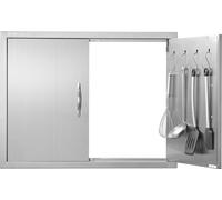 Porte d'accès au barbecue, 787 x 609 mm, Double porte de cuisine extérieure, Porte en acier inoxydable montée à fleur, Porte verticale à double paroi avec poignées et crochets, pour îlot de barbecue,