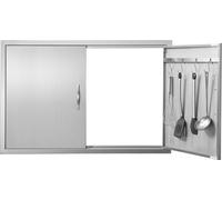 Porte d'accès au barbecue, 990 x 660 mm, Double porte de cuisine extérieure, Porte en acier inoxydable montée à fleur, Porte murale verticale avec poignées et crochets, pour îlot de barbecue, station 