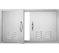 Porte d'accès au gril, 914 x 534 mm, Double porte de cuisine extérieure, Porte en acier inoxydable montée à fleur, Porte murale verticale avec poignées et fentes d'aération pour îlot de gril, station