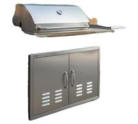 Porte d'accès au grill, montage encastré, orifices de ventilation, GRIS FOND
