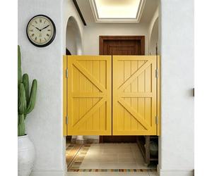 Porte de Café/Porte Saloon, Portillon Bois Double Vantail Style Rustique, Porte Battante de Séparation pour Bar, Cuisine, Salon, Charnières en Acier Inoxydable(Yellow,94x90 cm (WxH))
