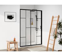 Porte de douche coulissante en métal noir mat style verrière - Verre anti-calcaire - 120 x 195 cm - SONIKRA