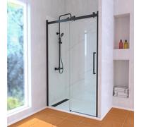 Porte de Douche Coulissante "Industriel" 120x200 + Receveur Blanc + Colonne de Douche Thermostatique