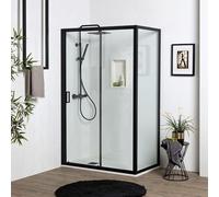 PORTE DE DOUCHE EN NICHE DE 110 CM + CÔTÉ FIXE DE 80 CM H: 190 CM AVEC VERRE TREMPÉ TRANSPARENT 6 MM CITY