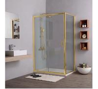Porte de douche or brossé avec panneau fixe et coulissant 120 cm + côté fixe 80 cm | City