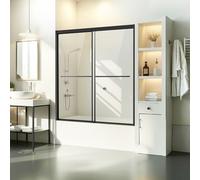 VEVOR Porte de baignoire-douche 1422–1524×1524 mm – coulissante double, verre trempé 6 mm, inox, noir